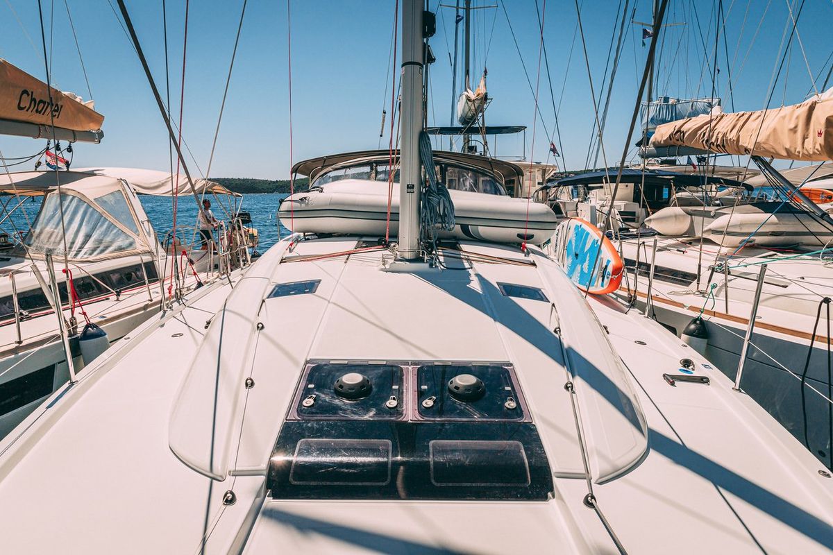 Deck of Cielito Lindo, a Jeanneau 54 sailboat at Seget Donji, Croatia