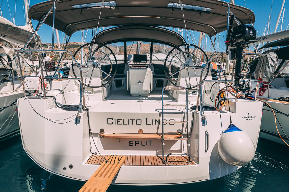 Exterior view of Cielito Lindo, a Jeanneau 54 sailboat at Seget Donji, Croatia