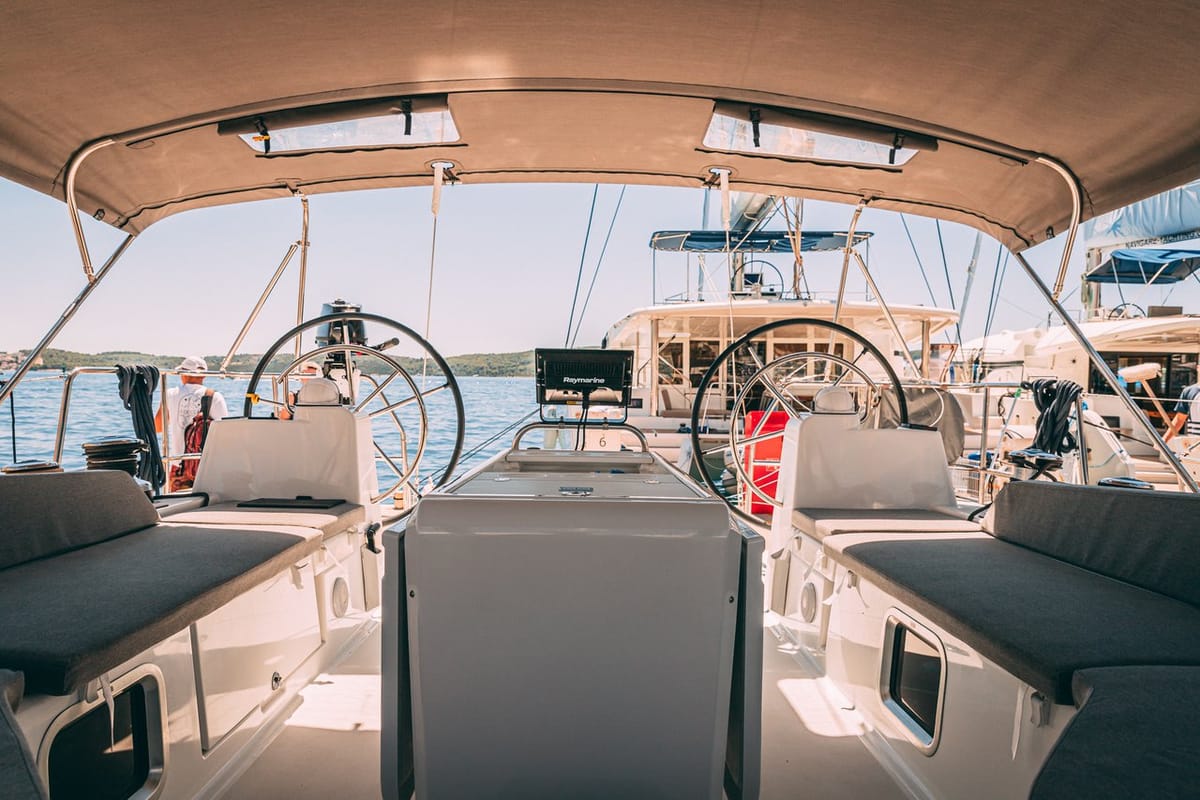 Cockpit of Cielito Lindo, a Jeanneau 54 sailboat at Seget Donji, Croatia