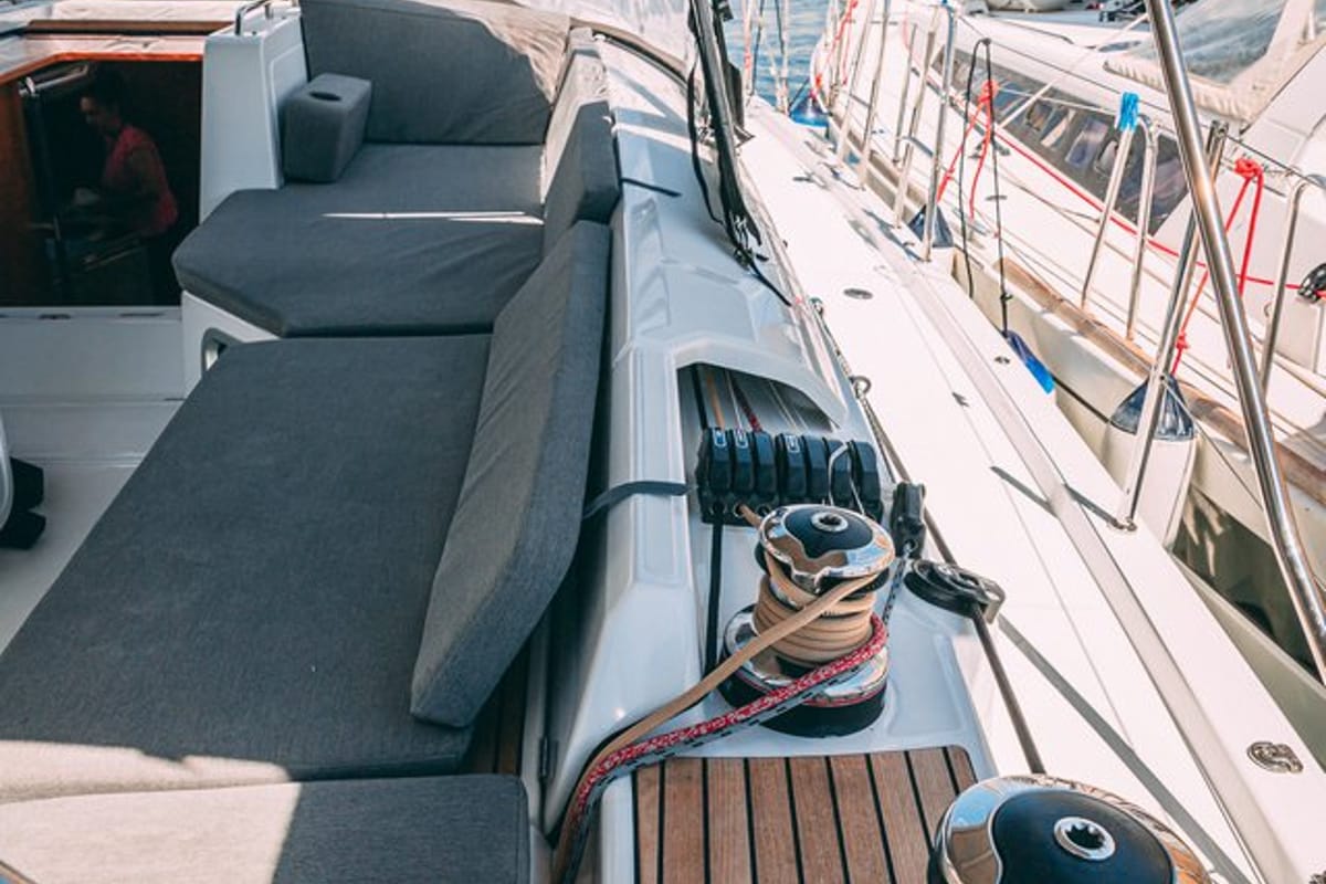 Deck of Cielito Lindo, a Jeanneau 54 sailboat at Seget Donji, Croatia