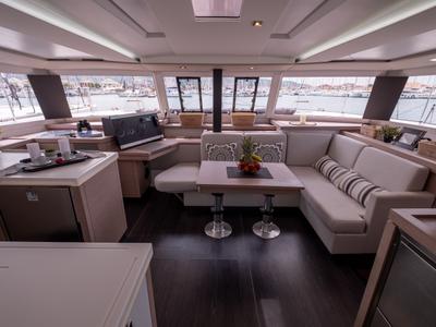 Salon of Sissy, a Fountaine Pajot Astréa 42 catamaran at Municipal Unit of Lefkada, Greece