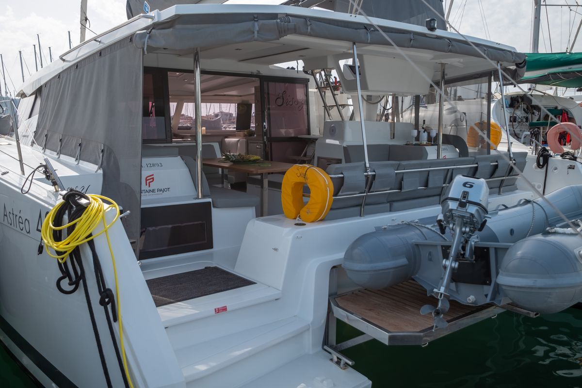 Exterior view of Sissy, a Fountaine Pajot Astréa 42 catamaran at Municipal Unit of Lefkada, Greece