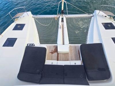 Deck of THOR, a Lagoon 50 catamaran at Olbia, Italy