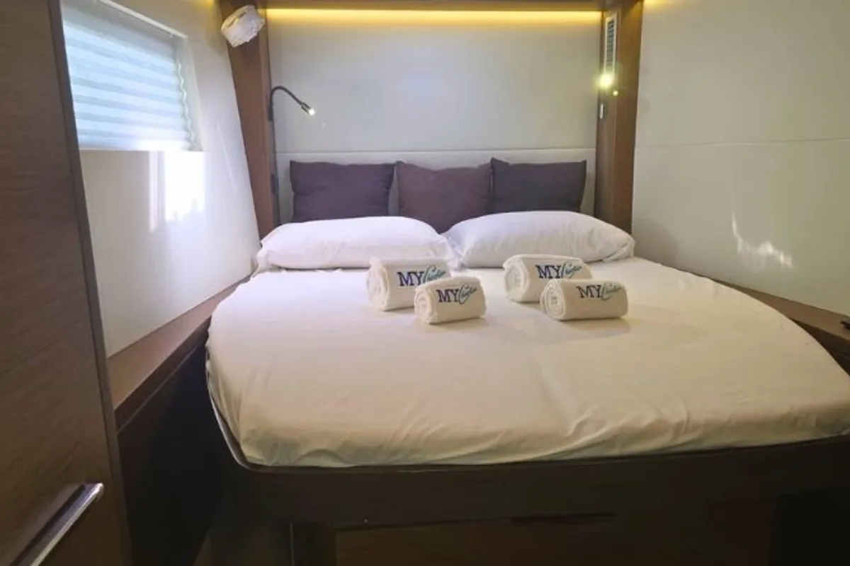 Cabin on THOR, a Lagoon 50 catamaran at Olbia, Italy