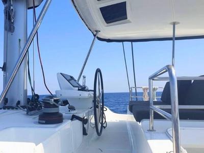 Cockpit of THOR, a Lagoon 50 catamaran at Olbia, Italy