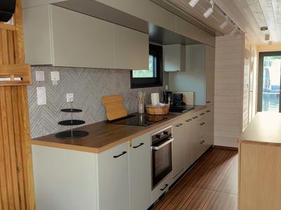 Galley of Roxy, a Woma D13 motorboat at Fürstenberg/Havel, Germany