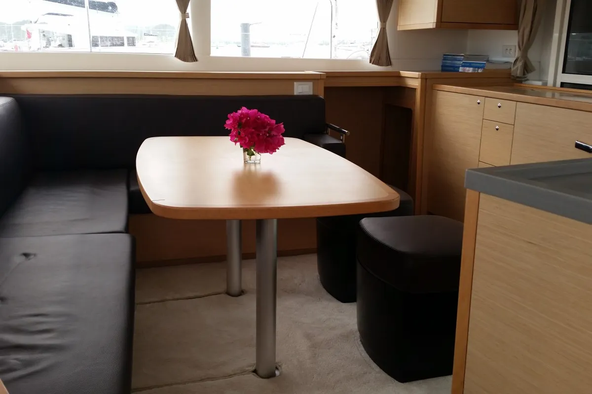 Salon of Maui, a Lagoon 450 Sport catamaran at Eden Island Marina, Seychelles