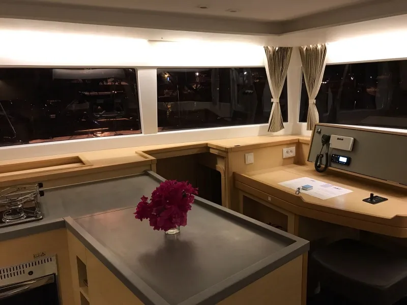 Salon of Maui, a Lagoon 450 Sport catamaran at Eden Island Marina, Seychelles