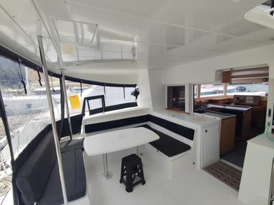 Deck of Maui, a Lagoon 450 Sport catamaran at Eden Island Marina, Seychelles