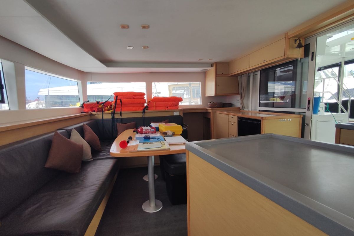 Salon of Maui, a Lagoon 450 Sport catamaran at Eden Island Marina, Seychelles