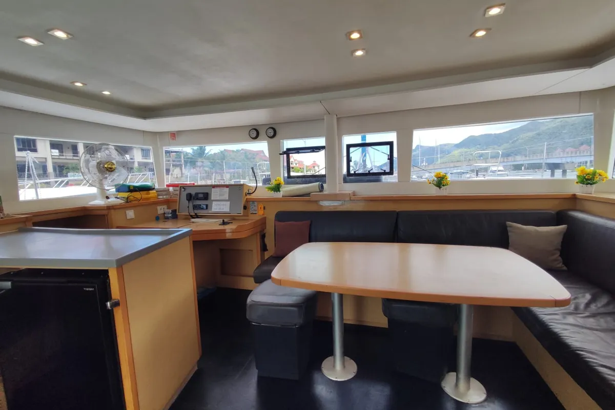 Salon of Maui, a Lagoon 450 Sport catamaran at Eden Island Marina, Seychelles