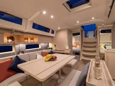Salon of Moorings 46.3 Exclusive, a Beneteau Oceanis 46.1 sailboat at English Harbour, Antigua and Barbuda
