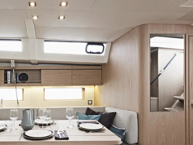 Salon of Moorings 46.3 Exclusive, a Beneteau Oceanis 46.1 sailboat at English Harbour, Antigua and Barbuda