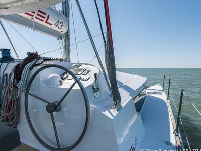 Cockpit of Evidence, a NEEL 43 sailboat at Toulon, France