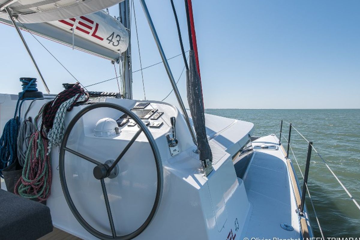 Cockpit of Evidence, a NEEL 43 sailboat at Toulon, France