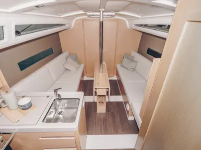 Galley of REEF, a Beneteau Oceanis 30.1 sailboat at Palma de Mallorca, Spain