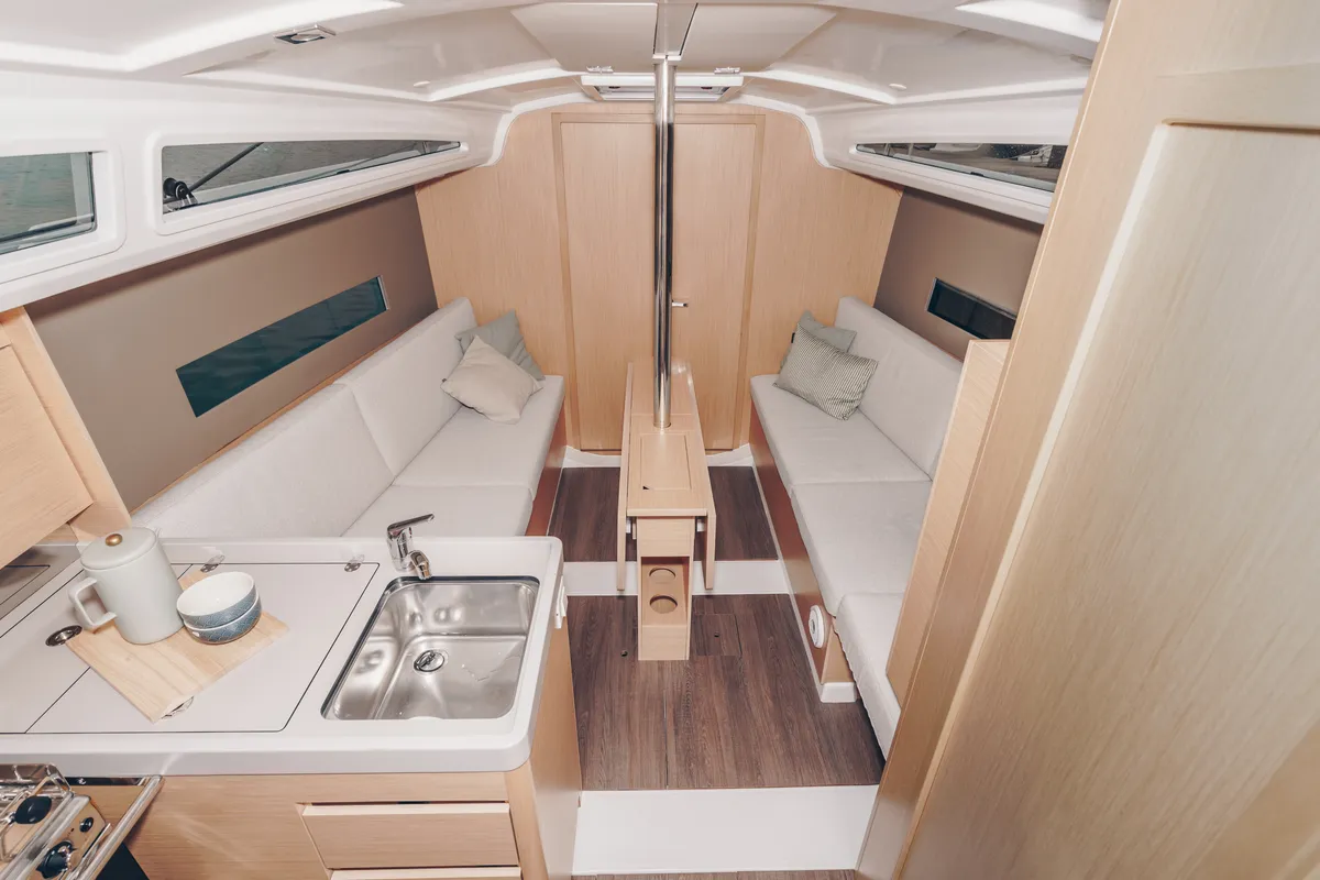 Galley of REEF, a Beneteau Oceanis 30.1 sailboat at Palma de Mallorca, Spain