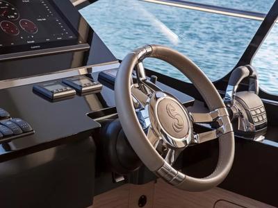 Cockpit of Nora, a Beneteau Monte Carlo 52 motorboat at Seget Donji, Croatia