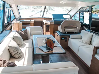 Salon of Nora, a Beneteau Monte Carlo 52 motorboat at Seget Donji, Croatia
