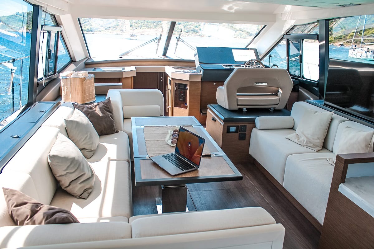 Salon of Nora, a Beneteau Monte Carlo 52 motorboat at Seget Donji, Croatia