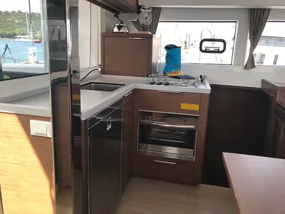 Galley of Freccia, a Lagoon 40 catamaran at Salerno, Italy