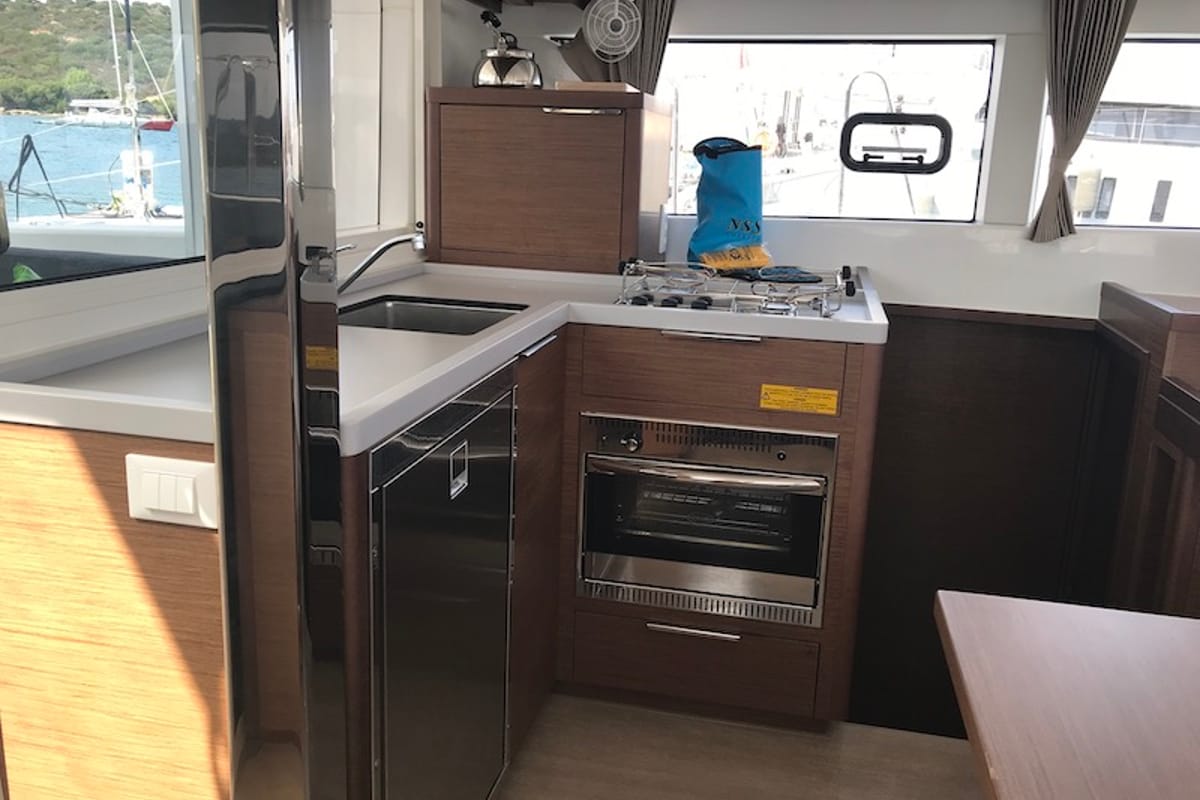 Galley of Freccia, a Lagoon 40 catamaran at Salerno, Italy