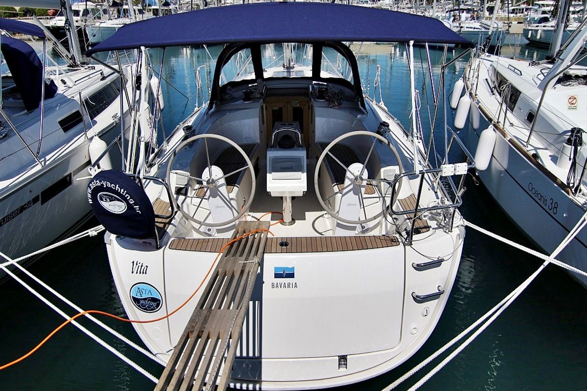 Exterior view of Vita, a Bavaria Cruiser 34 sailboat at Općina Sukošan, Croatia
