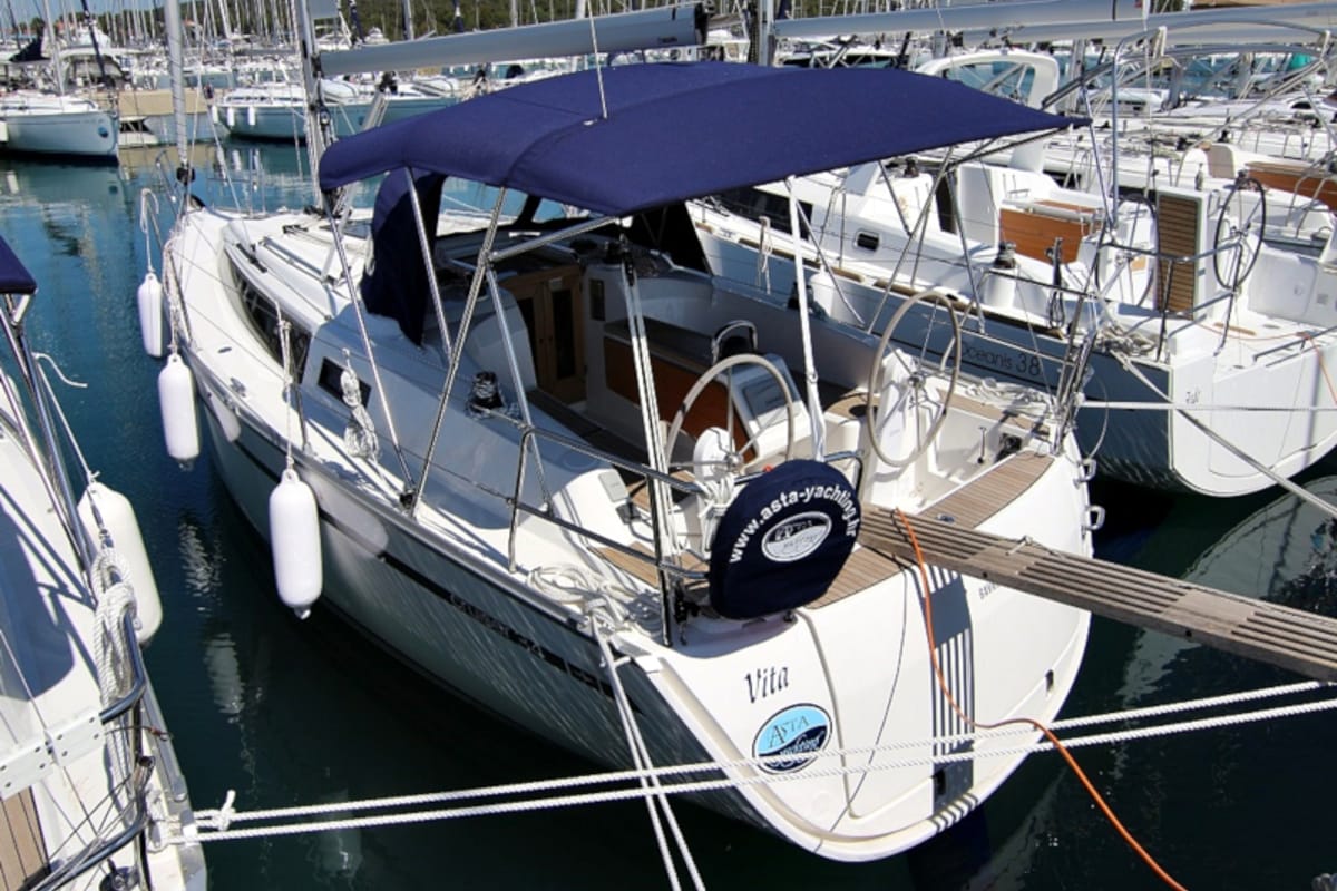 Exterior view of Vita, a Bavaria Cruiser 34 sailboat at Općina Sukošan, Croatia