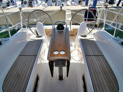 Cockpit of Vita, a Bavaria Cruiser 34 sailboat at Općina Sukošan, Croatia