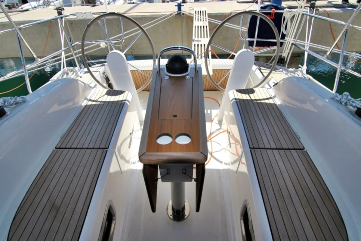 Cockpit of Vita, a Bavaria Cruiser 34 sailboat at Općina Sukošan, Croatia