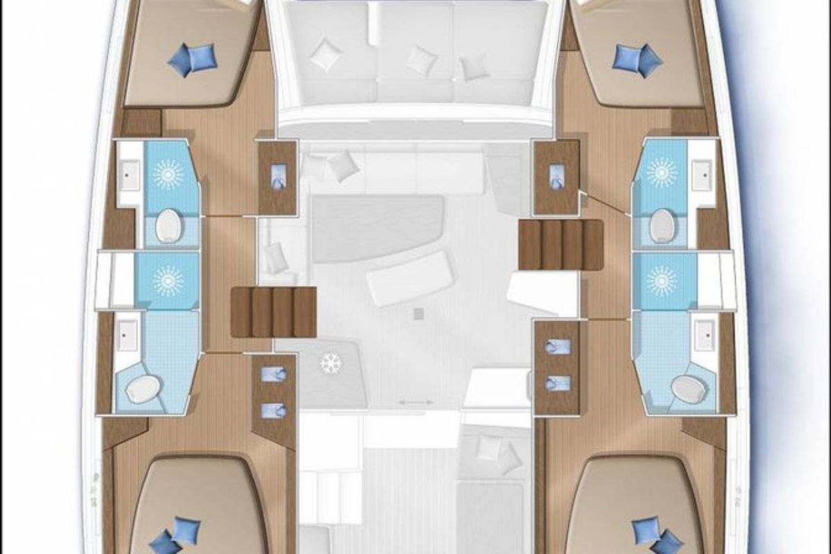 Floor plan of Zil II, a Lagoon 42 catamaran at Seychelles, Mahe, Seychelles