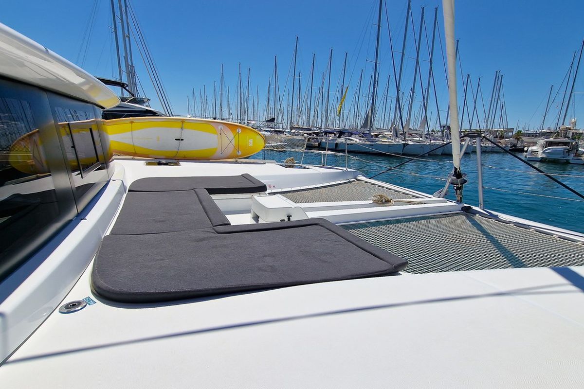 Deck of Felicita, a Lagoon 46 catamaran at Split, Croatia