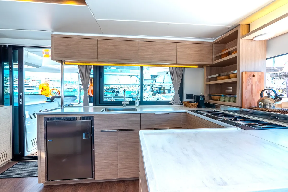 Salon of Felicita, a Lagoon 46 catamaran at Split, Croatia