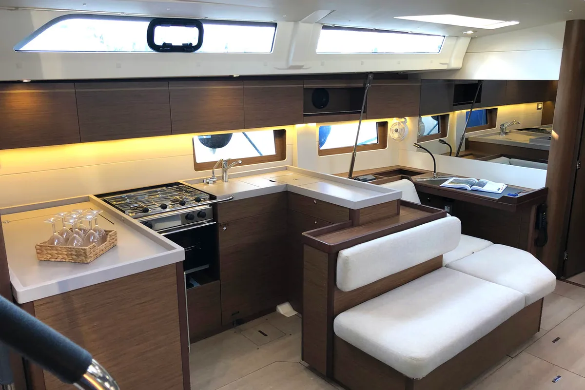 Galley of Salt Water, a Beneteau Oceanis 51.1 sailboat at Athens, Greece