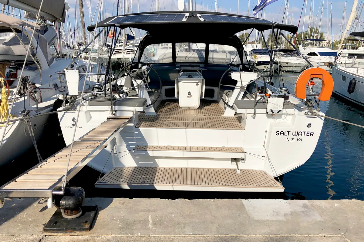 Deck of Salt Water, a Beneteau Oceanis 51.1 sailboat at Athens, Greece