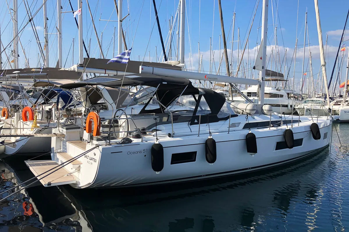 Exterior view of Salt Water, a Beneteau Oceanis 51.1 sailboat at Athens, Greece