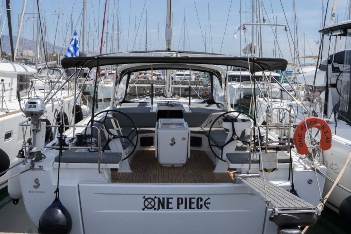 Exterior view of One Piece, a Beneteau Oceanis 51.1 sailboat at Athens, Greece
