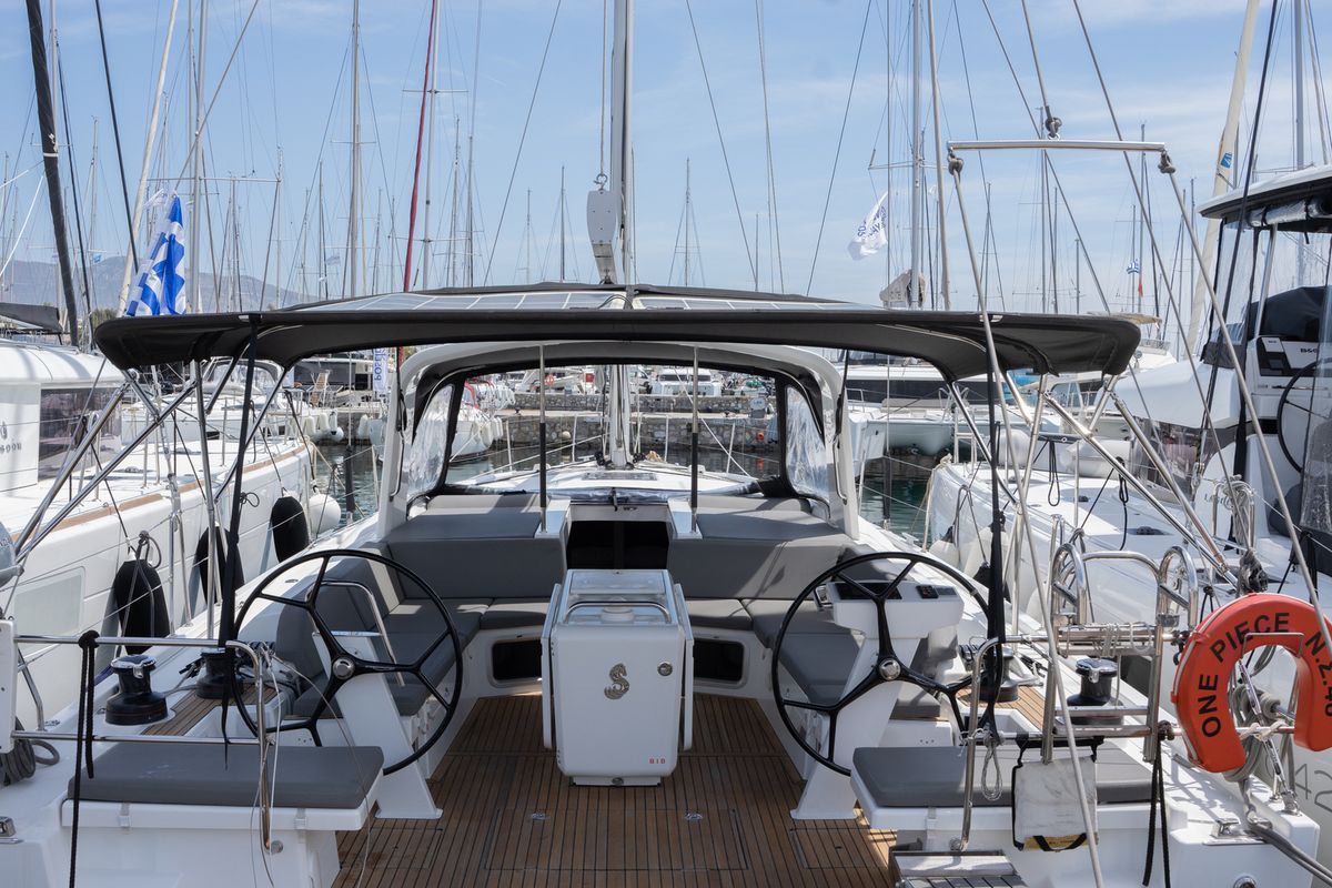 Cockpit of One Piece, a Beneteau Oceanis 51.1 sailboat at Athens, Greece
