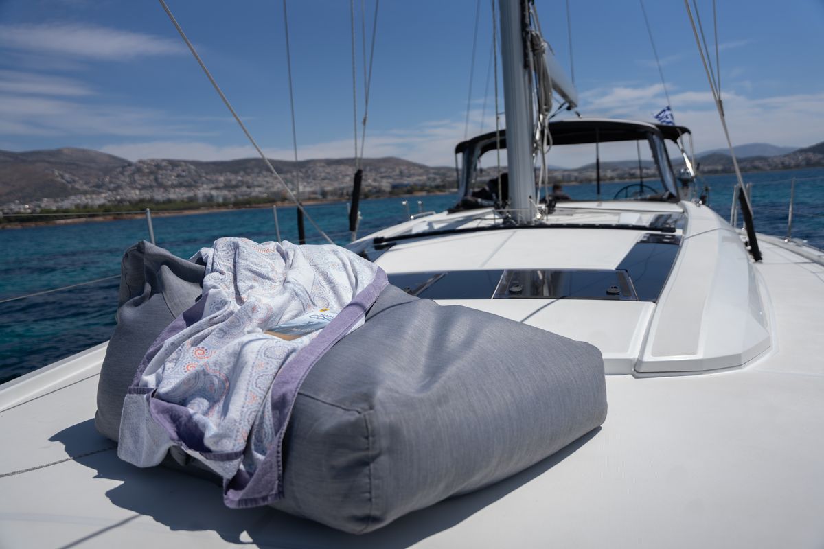 Deck of One Piece, a Beneteau Oceanis 51.1 sailboat at Athens, Greece