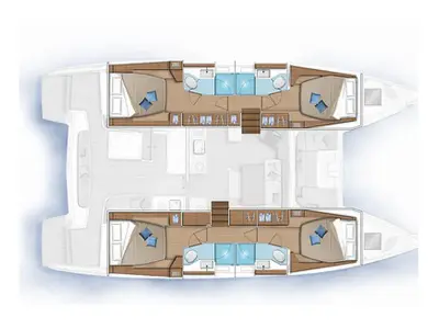 Floor plan of Aurora, a Lagoon 46 catamaran at Municipal Unit of Anaktorio, Greece