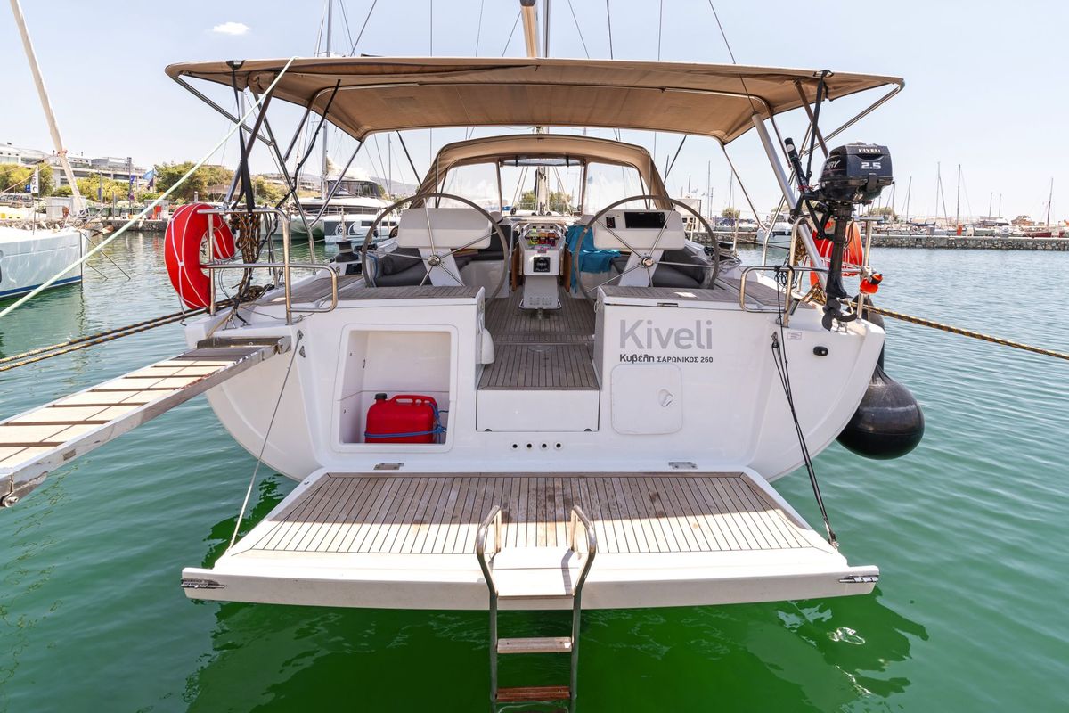 Exterior view of Kiveli, a Hanse Yachts Hanse 458 sailboat at Lavreotiki Municipal Unit, Greece