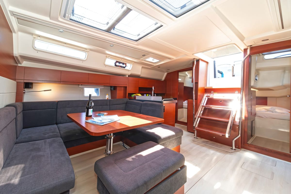 Salon of Kiveli, a Hanse Yachts Hanse 458 sailboat at Lavreotiki Municipal Unit, Greece