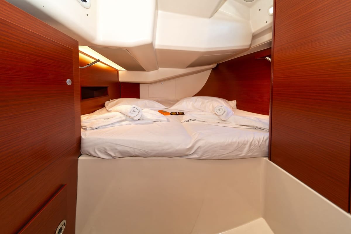 Cabin on Kiveli, a Hanse Yachts Hanse 458 sailboat at Lavreotiki Municipal Unit, Greece