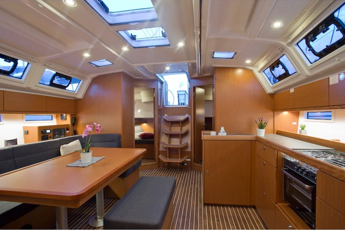 Salon of Avatar, a Bavaria Cruiser 46 sailboat at Grad Šibenik, Croatia