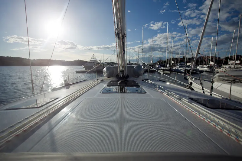 Deck of Avatar, a Bavaria Cruiser 46 sailboat at Grad Šibenik, Croatia