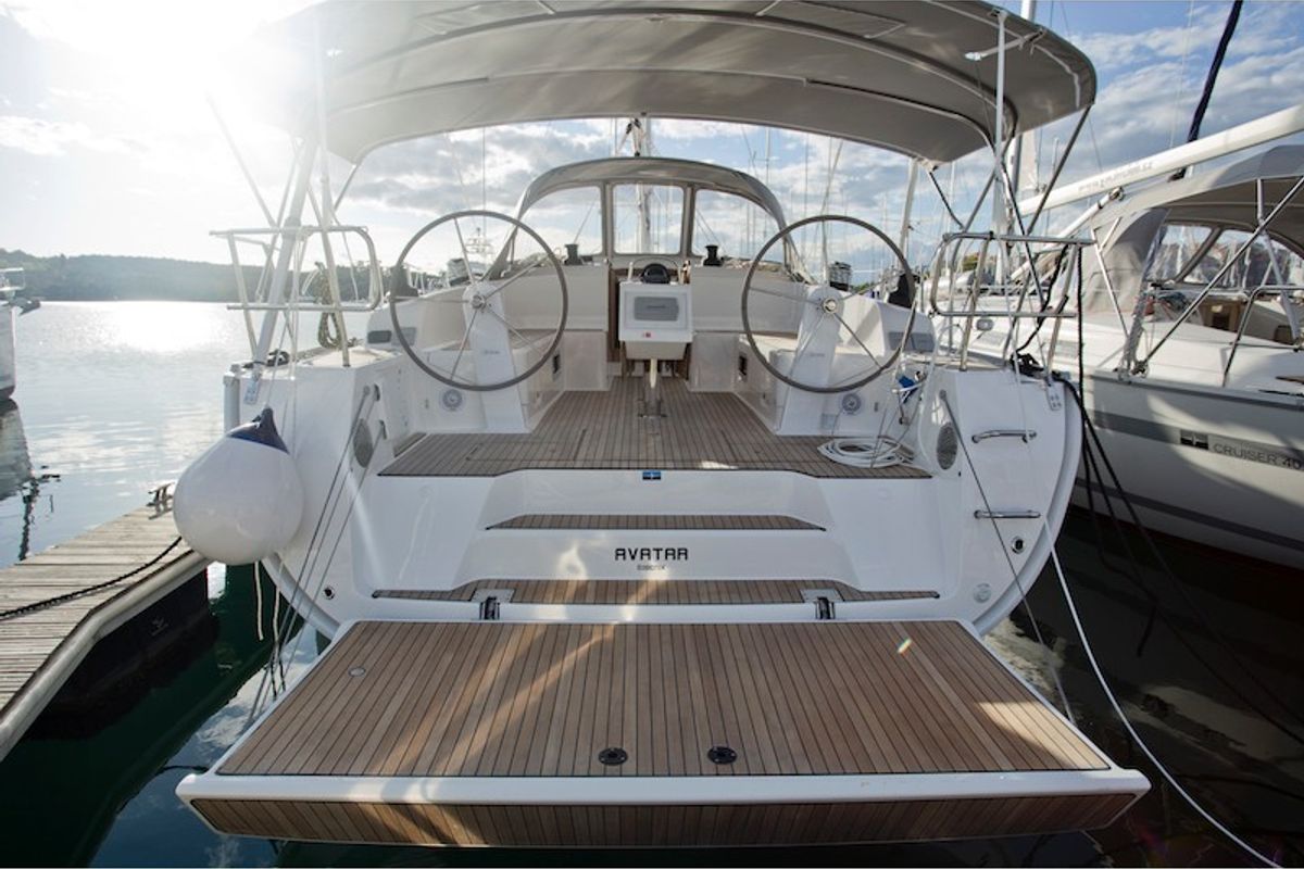 Exterior view of Avatar, a Bavaria Cruiser 46 sailboat at Grad Šibenik, Croatia