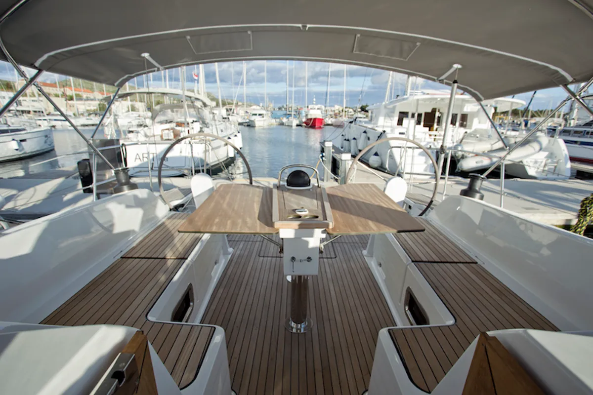 Cockpit of Avatar, a Bavaria Cruiser 46 sailboat at Grad Šibenik, Croatia