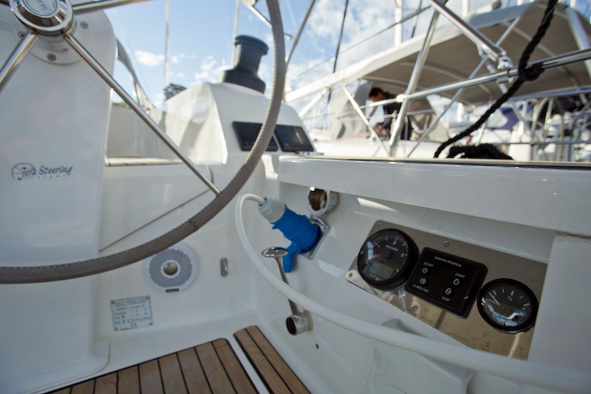 Cockpit of Avatar, a Bavaria Cruiser 46 sailboat at Grad Šibenik, Croatia