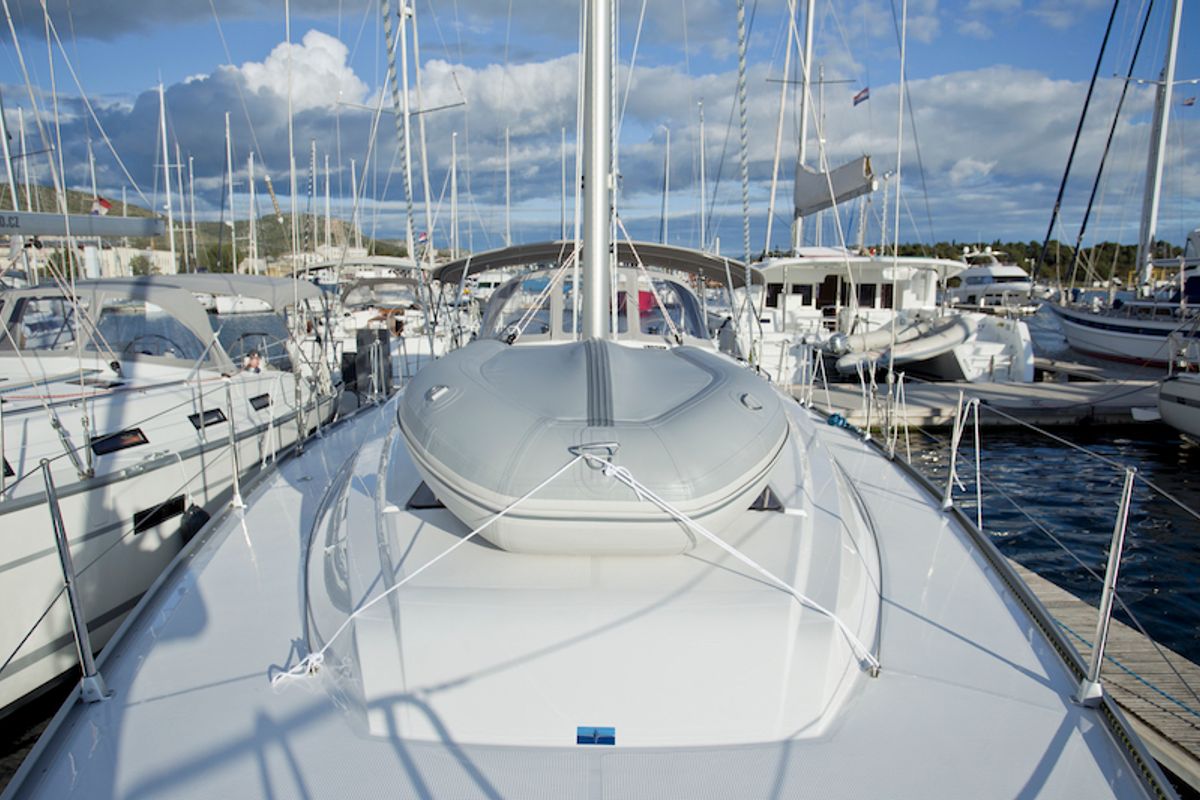 Deck of Avatar, a Bavaria Cruiser 46 sailboat at Grad Šibenik, Croatia