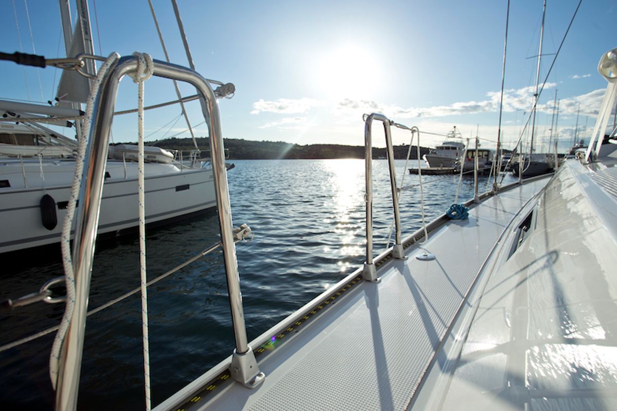 Deck of Avatar, a Bavaria Cruiser 46 sailboat at Grad Šibenik, Croatia